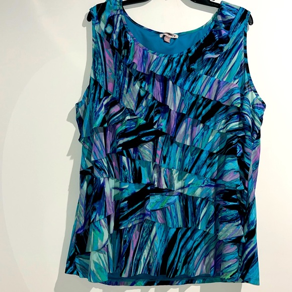 Roz & Ali Tops - Roz & Ali teal blue purple ruffle front top. Size 3X.